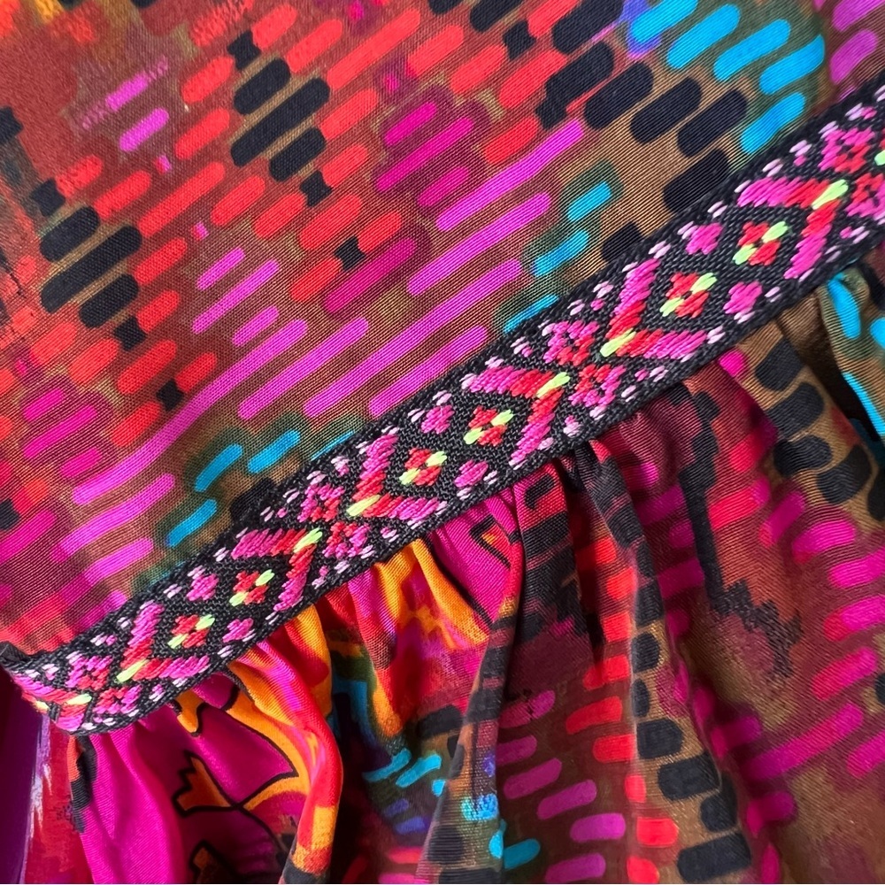 Uncle Frank Patchwork Dress Aztec Western Print V-Neck 3/4 Bell Sleeves M - Picture 6 of 11